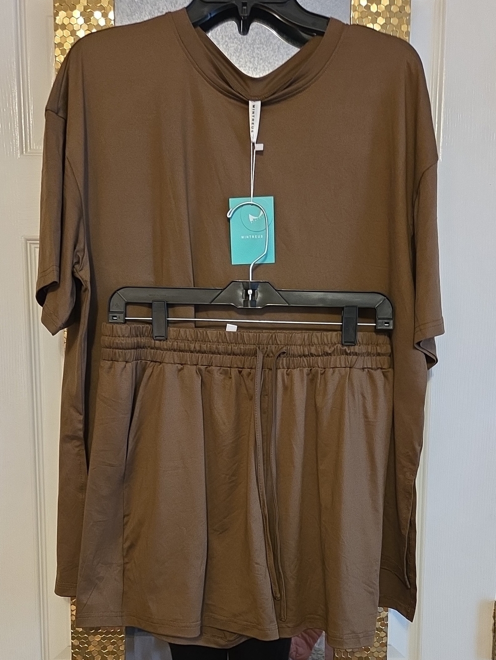 Mintgreen Brown Short Set - Relaxed Tee & Elastic Waist Shorts
